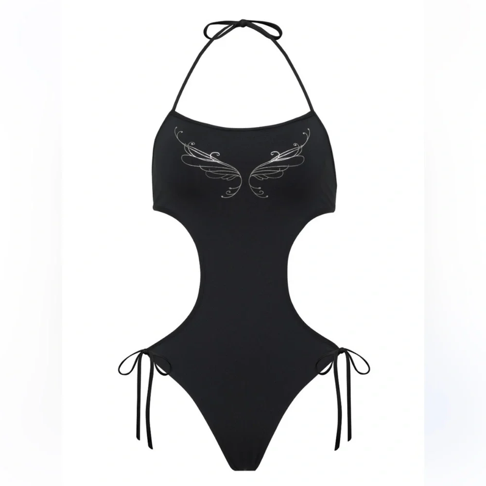 New! Frankie’s amalia black one piece monokini butterfly tattoo 24159